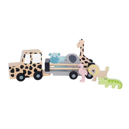 Houten Jeep Safari met dieren Jabadabado